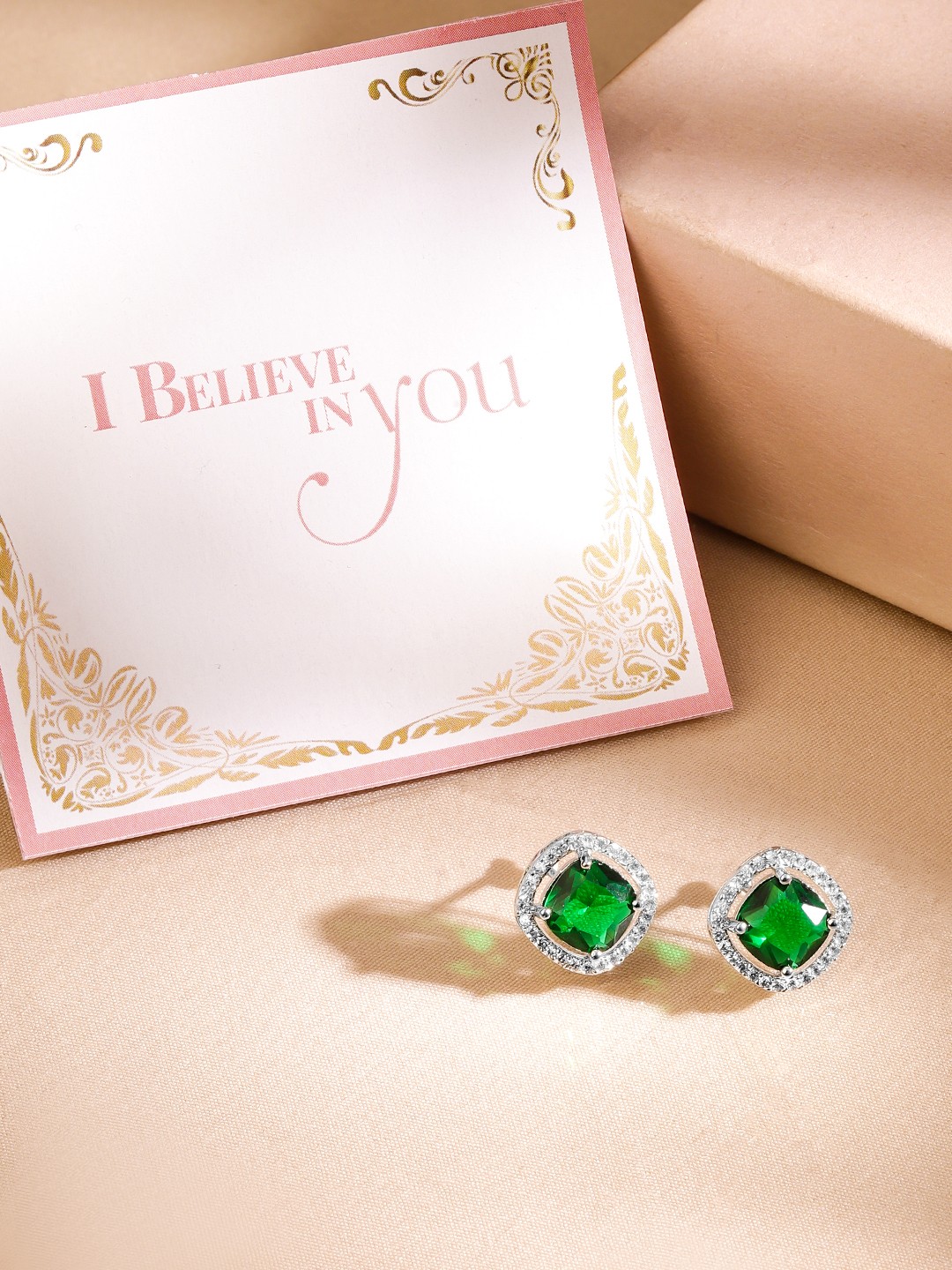 Rubans Valentine's Premium Rhodium Plated Crystal Emerald & Zirconia Cut Stud Earrings, Silver
Rubans Valentine's Premium Rhodium Plated Crystal Emerald & Zirconia Cut Stud Earrings, Silver