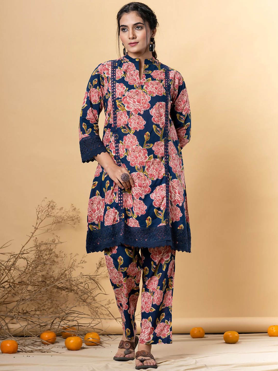 Readiprint Fashions Women Floral Printed Regular Pure Cotton Kurta with Palazzos, Blue
Readiprint Fashions Women Floral Printed Regular Pure Cotton Kurta with Palazzos, Blue
