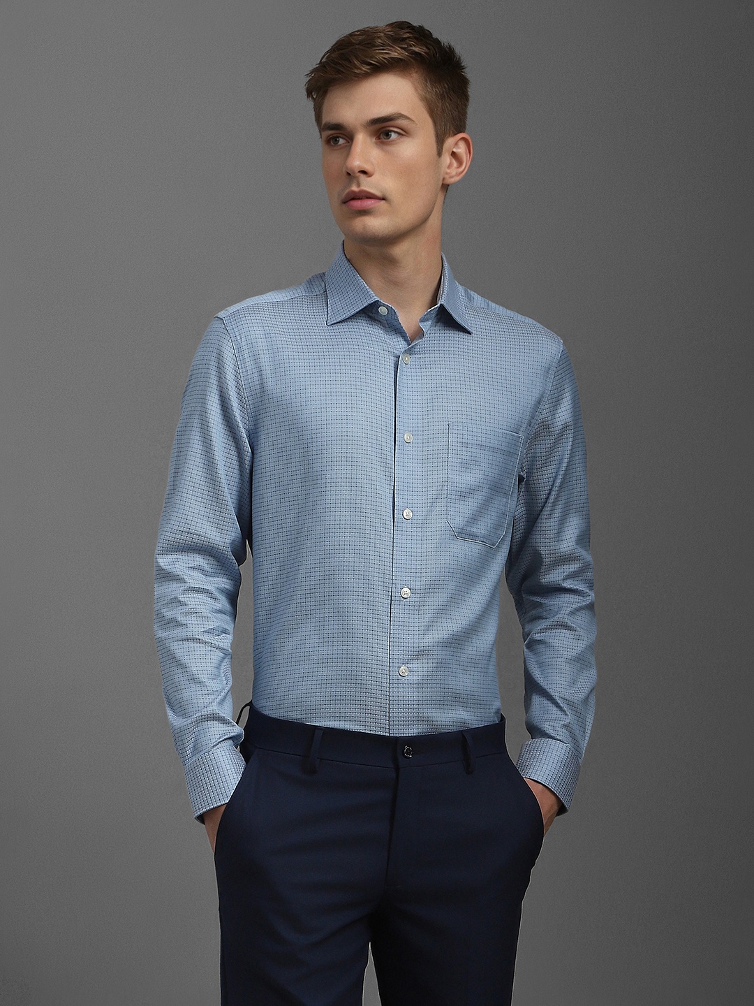 Louis Philippe Men Classic Fit Spread Collar Micro Checked Cotton Formal Shirt, Blue
Louis Philippe Men Classic Fit Spread Collar Micro Checked Cotton Formal Shirt, Blue