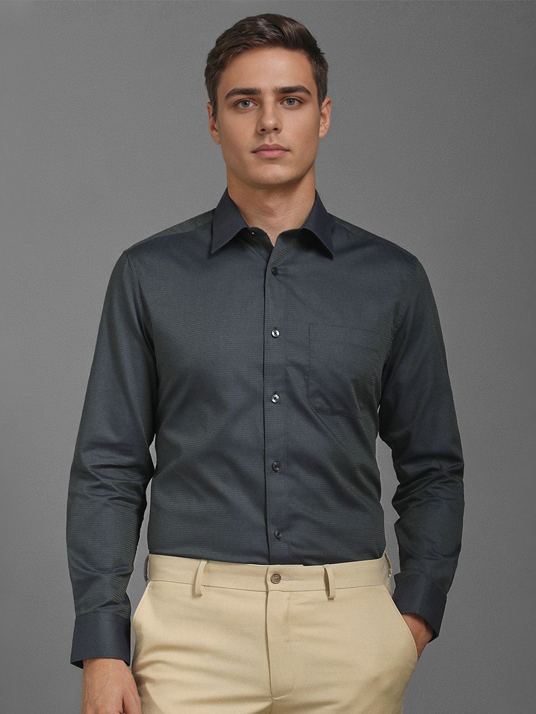 Louis Philippe Men Classic Fit Spread Collar Horizontal Striped Cotton Formal Shirt, Olive
Louis Philippe Men Classic Fit Spread Collar Horizontal Striped Cotton Formal Shirt, Olive