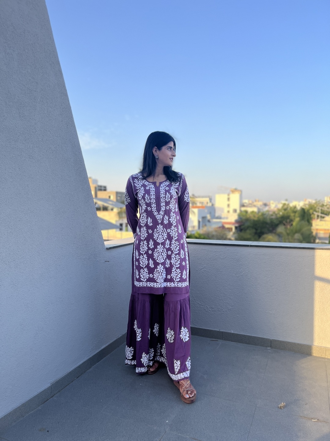 Everything In Floral Embroidered Chikankari Notch Neck Straight Kurta With Sharara, Purple
Everything In Floral Embroidered Chikankari Notch Neck Straight Kurta With Sharara, Purple