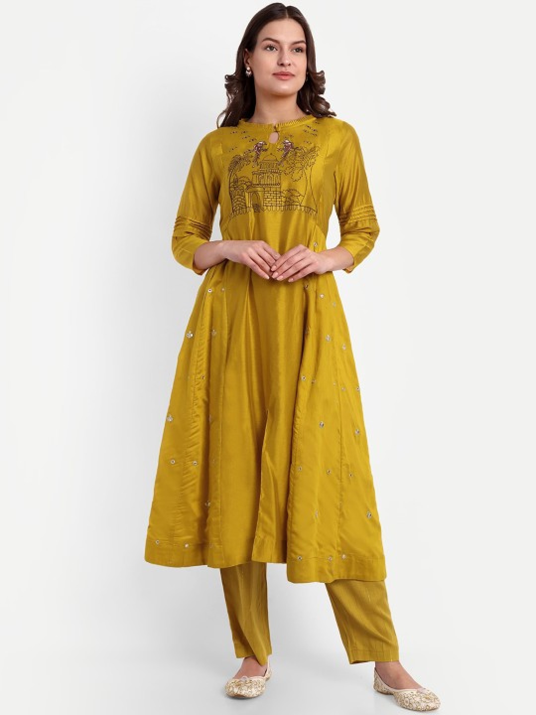 Moda Rapido Ethnic Motifs Embroidered Chanderi Cotton Anarkali Kurta & Trousers, Yellow
Moda Rapido Ethnic Motifs Embroidered Chanderi Cotton Anarkali Kurta & Trousers, Yellow