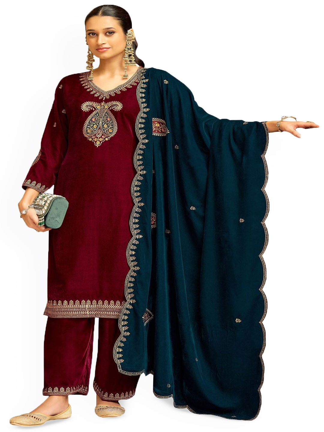 DRAVINAM Trends Ethnic Motifs Embroidered Zari Work Velvet Unstitched Dress Material, Maroon
DRAVINAM Trends Ethnic Motifs Embroidered Zari Work Velvet Unstitched Dress Material, Maroon