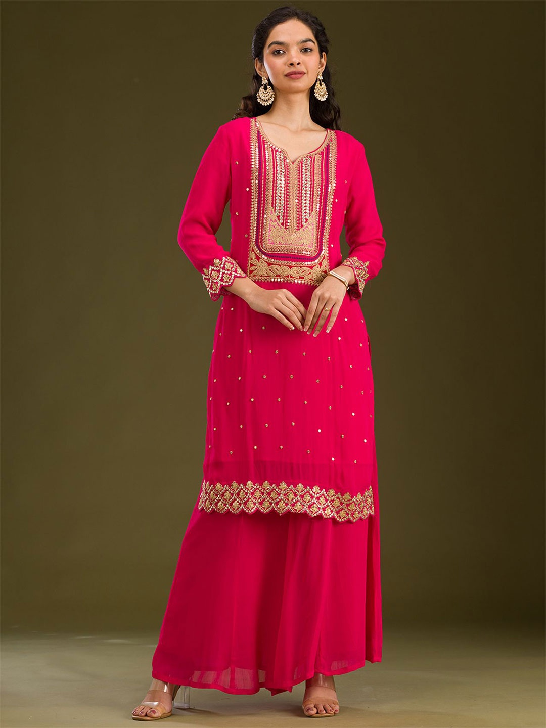 Koskii Women Floral Embroidered Regular Sequinned Kurta with Palazzos & With Dupatta, Pink
Koskii Women Floral Embroidered Regular Sequinned Kurta with Palazzos & With Dupatta, Pink