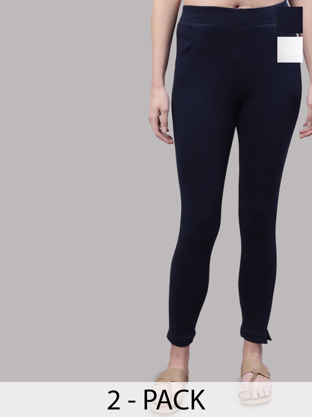 Valles365 by S.C. Plus Size Women Pack Of 2 Ankle Length Cotton Leggings with Pocket, White
Valles365 by S.C. Plus Size Women Pack Of 2 Ankle Length Cotton Leggings with Pocket, White
