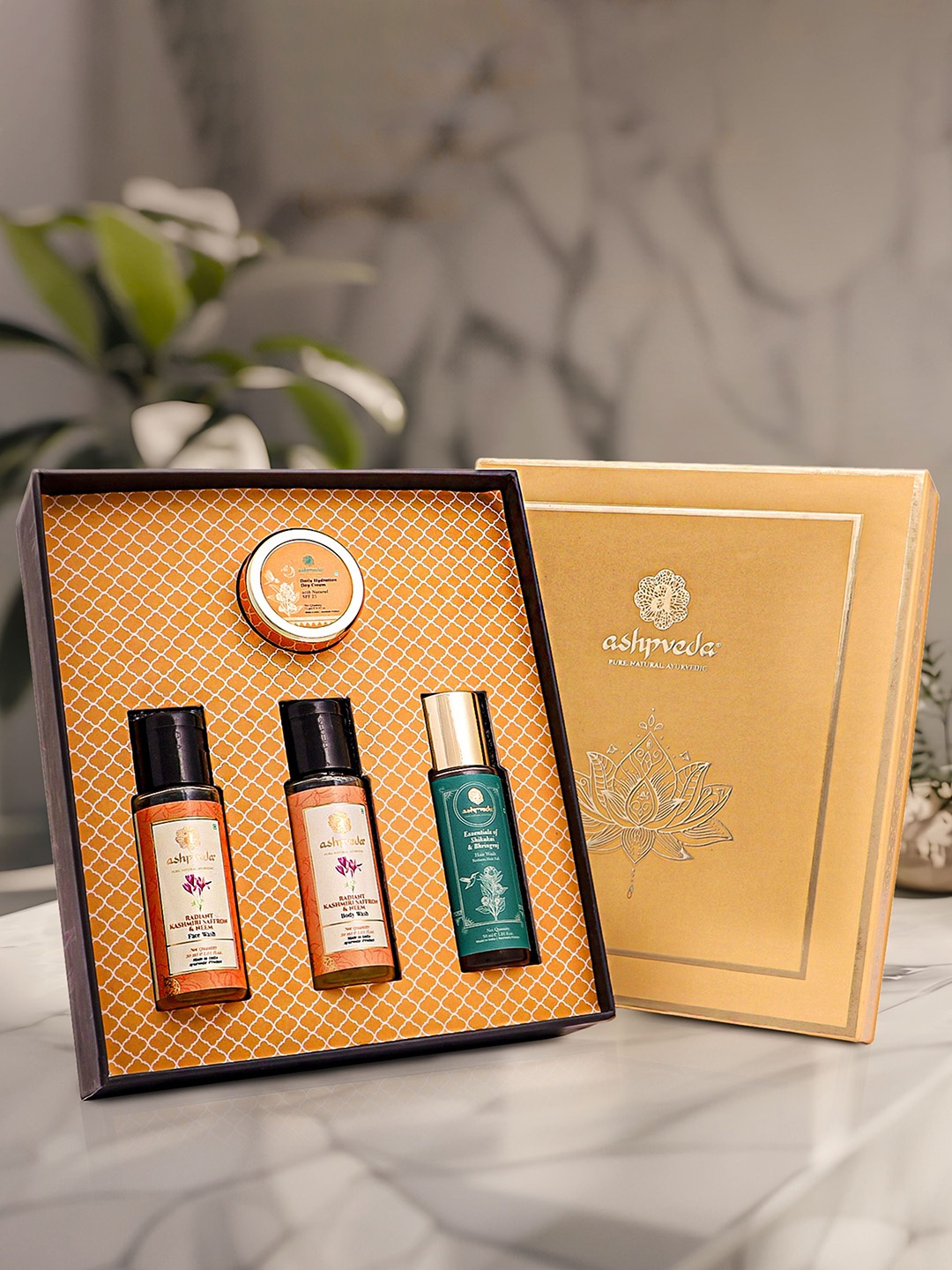 ASHPVEDA Set Of 4 Kashmiri Saffron & Neem Face Wash, Body Wash, Shampoo & Day Cream Kit, Beige
ASHPVEDA Set Of 4 Kashmiri Saffron & Neem Face Wash, Body Wash, Shampoo & Day Cream Kit, Beige