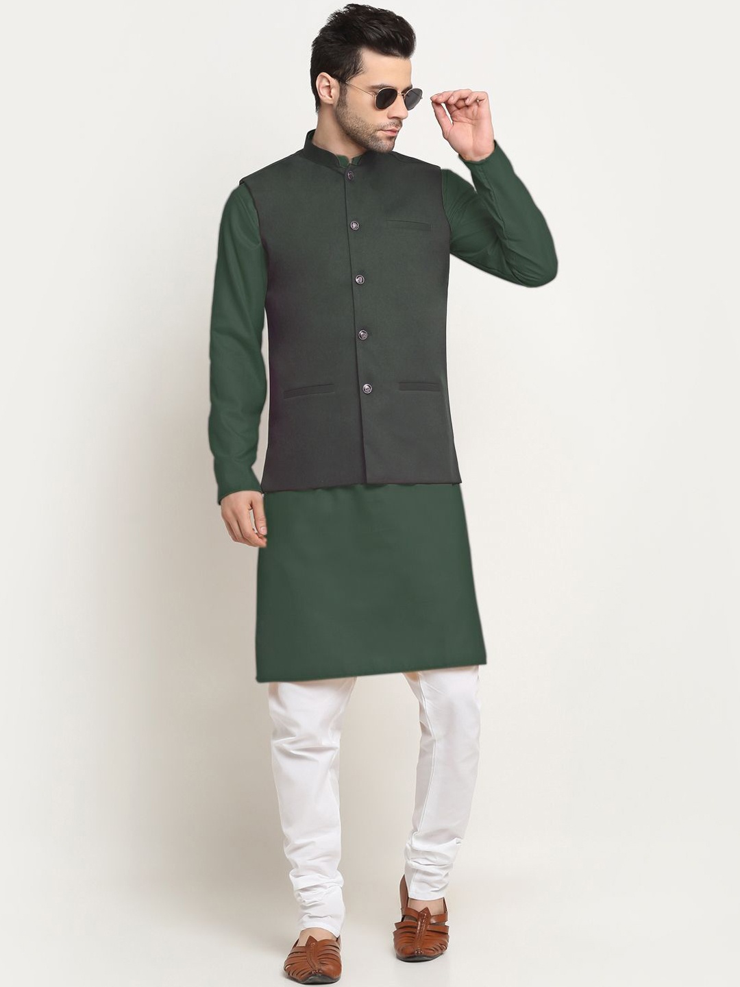 KRAFT INDIA Mandarin Collar Straight Kurta With Pyjama And Nehru Jacket, Olive
KRAFT INDIA Mandarin Collar Straight Kurta With Pyjama And Nehru Jacket, Olive