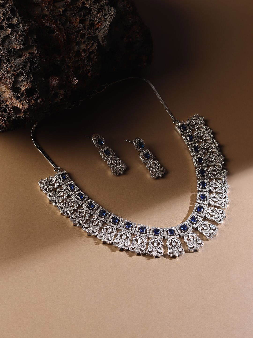 RHOSYN Rhodium-Plated Cubic Zirconia & American Diamond Studded Jewellery Set, Silver
RHOSYN Rhodium-Plated Cubic Zirconia & American Diamond Studded Jewellery Set, Silver