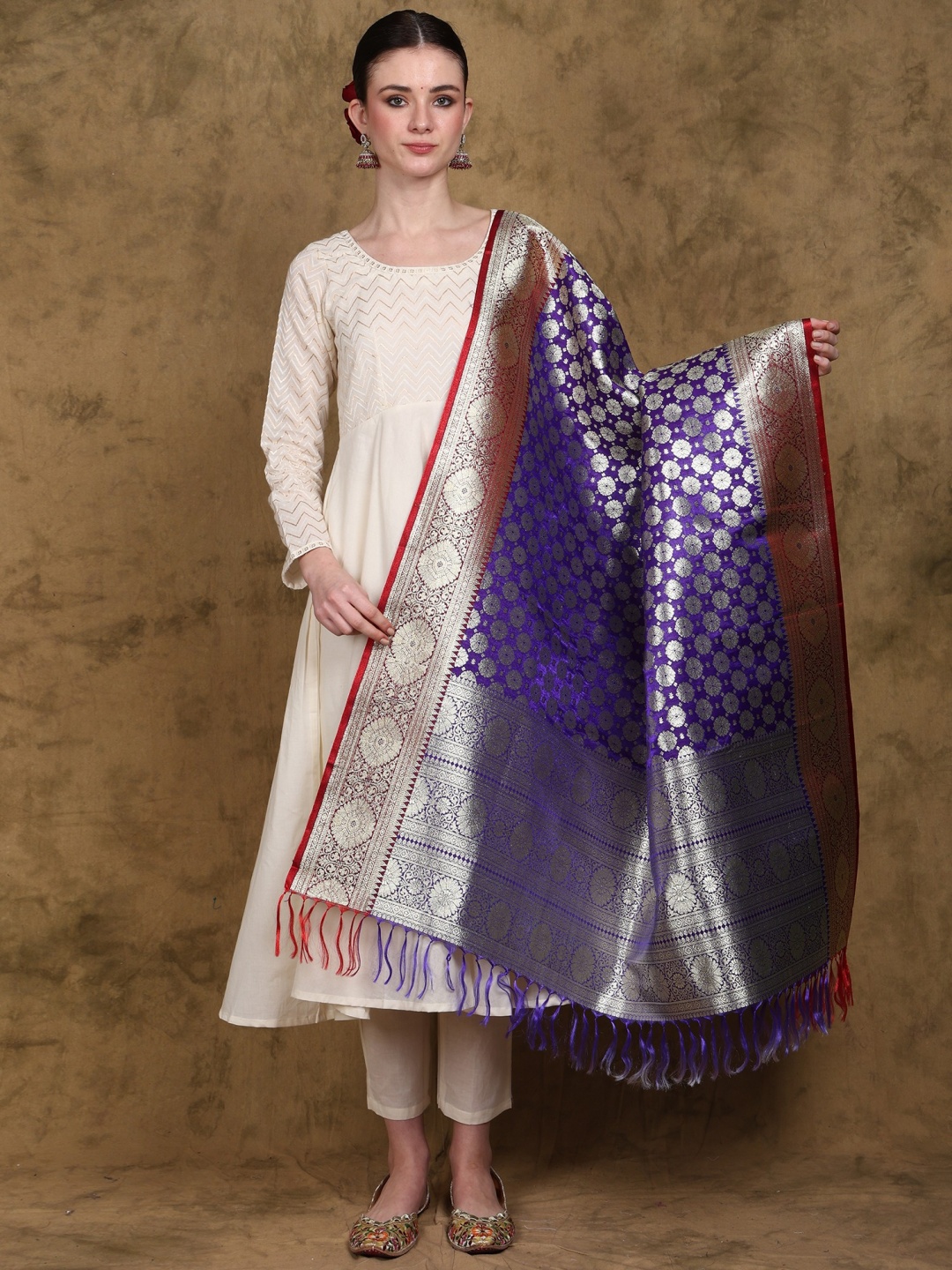 Exotic India Banarasi Dupatta with Zari Woven Golden Floral Bootis and Contrast Border, Blue
Exotic India Banarasi Dupatta with Zari Woven Golden Floral Bootis and Contrast Border, Blue
