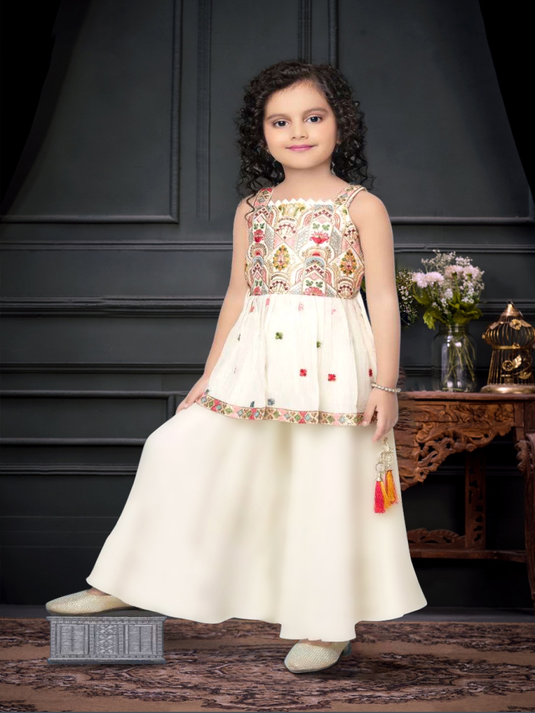 BAESD Girls Floral Embroidered Square Neck Sequinned Kurta With Palazzos And Dupatta, White
BAESD Girls Floral Embroidered Square Neck Sequinned Kurta With Palazzos And Dupatta, White
