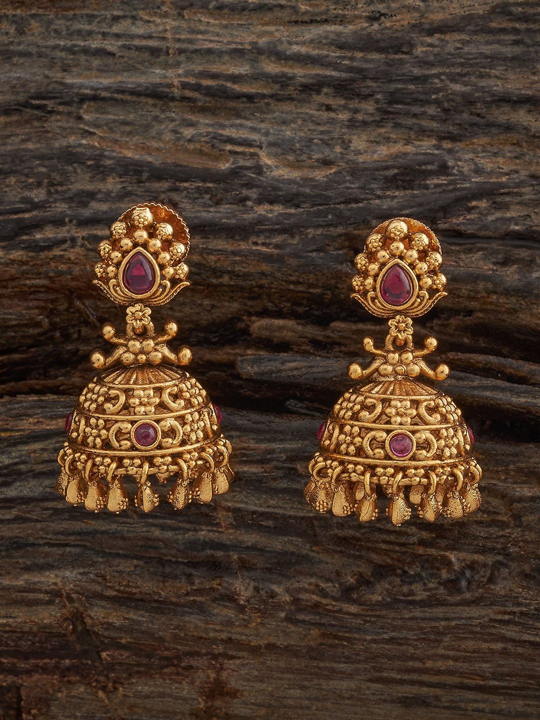 Kushal's Fashion Jewellery Green Gold-Plated Dome Shaped Antique Jhumkas Earrings, Red
Kushal's Fashion Jewellery Green Gold-Plated Dome Shaped Antique Jhumkas Earrings, Red