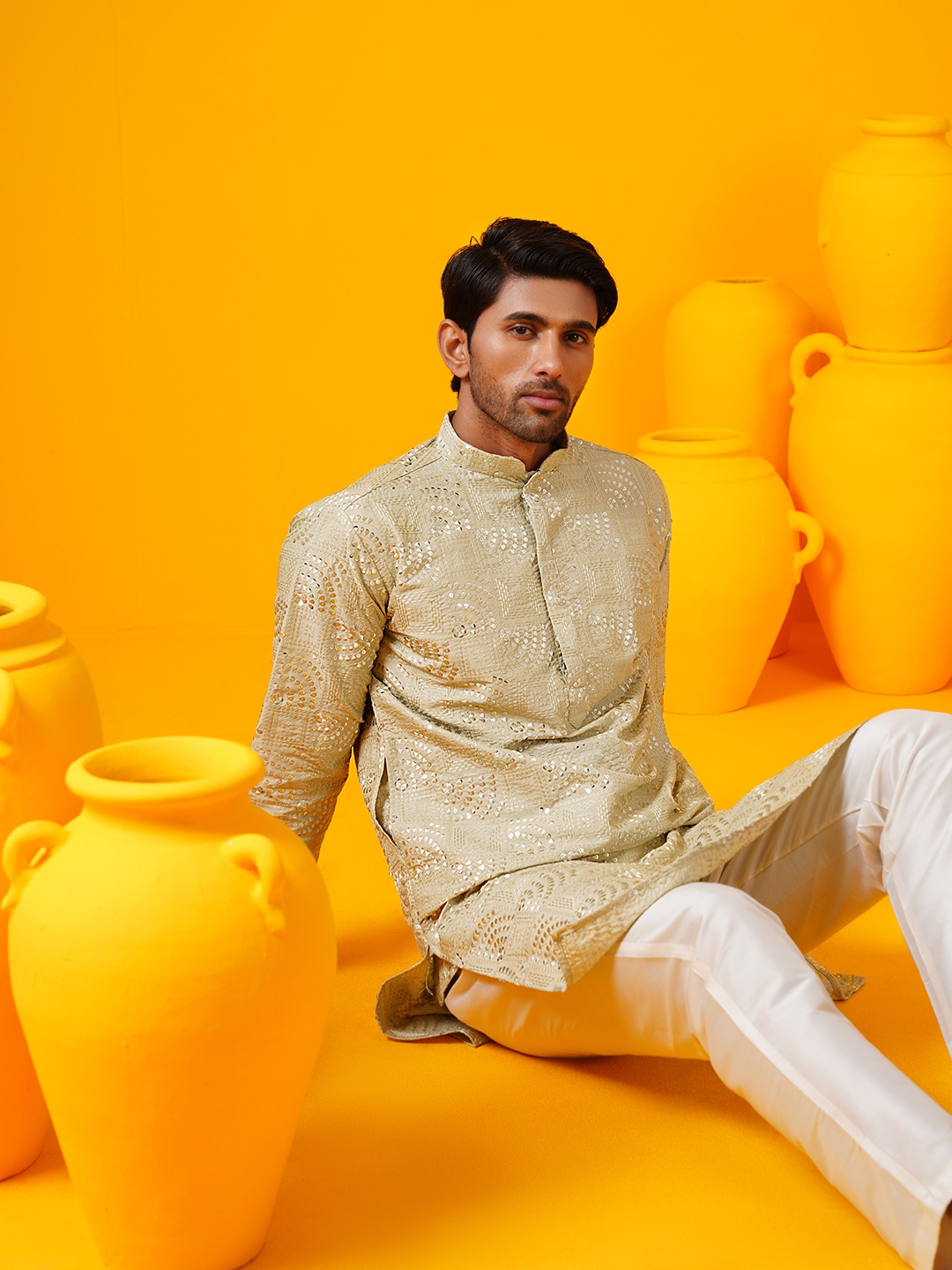 SOJANYA LUXE Geometric Embroidered Mandarin Collar Cotton Silk Straight Kurta With Trouser, Green
SOJANYA LUXE Geometric Embroidered Mandarin Collar Cotton Silk Straight Kurta With Trouser, Green
