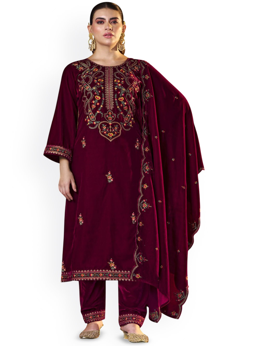 DRAVINAM Trends Floral Embroidered Thread Work Velvet Unstitched Dress Material, Maroon
DRAVINAM Trends Floral Embroidered Thread Work Velvet Unstitched Dress Material, Maroon