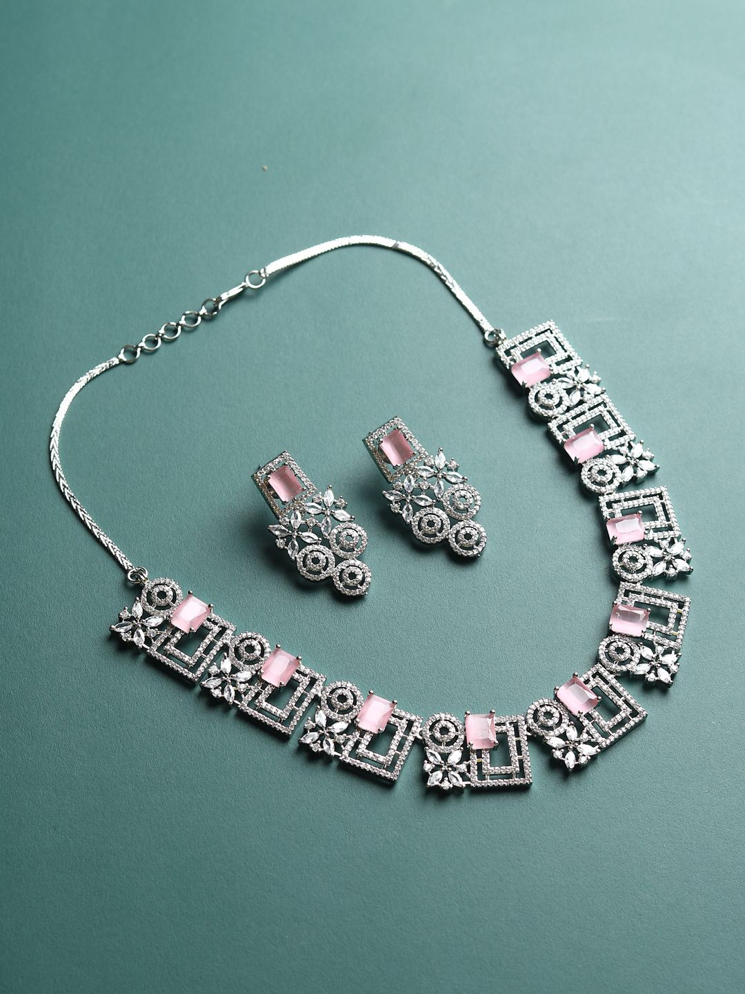 RHOSYN Rhodium-Plated Cubic Zirconia & American Diamond Studded Jewellery Set, Silver
RHOSYN Rhodium-Plated Cubic Zirconia & American Diamond Studded Jewellery Set, Silver