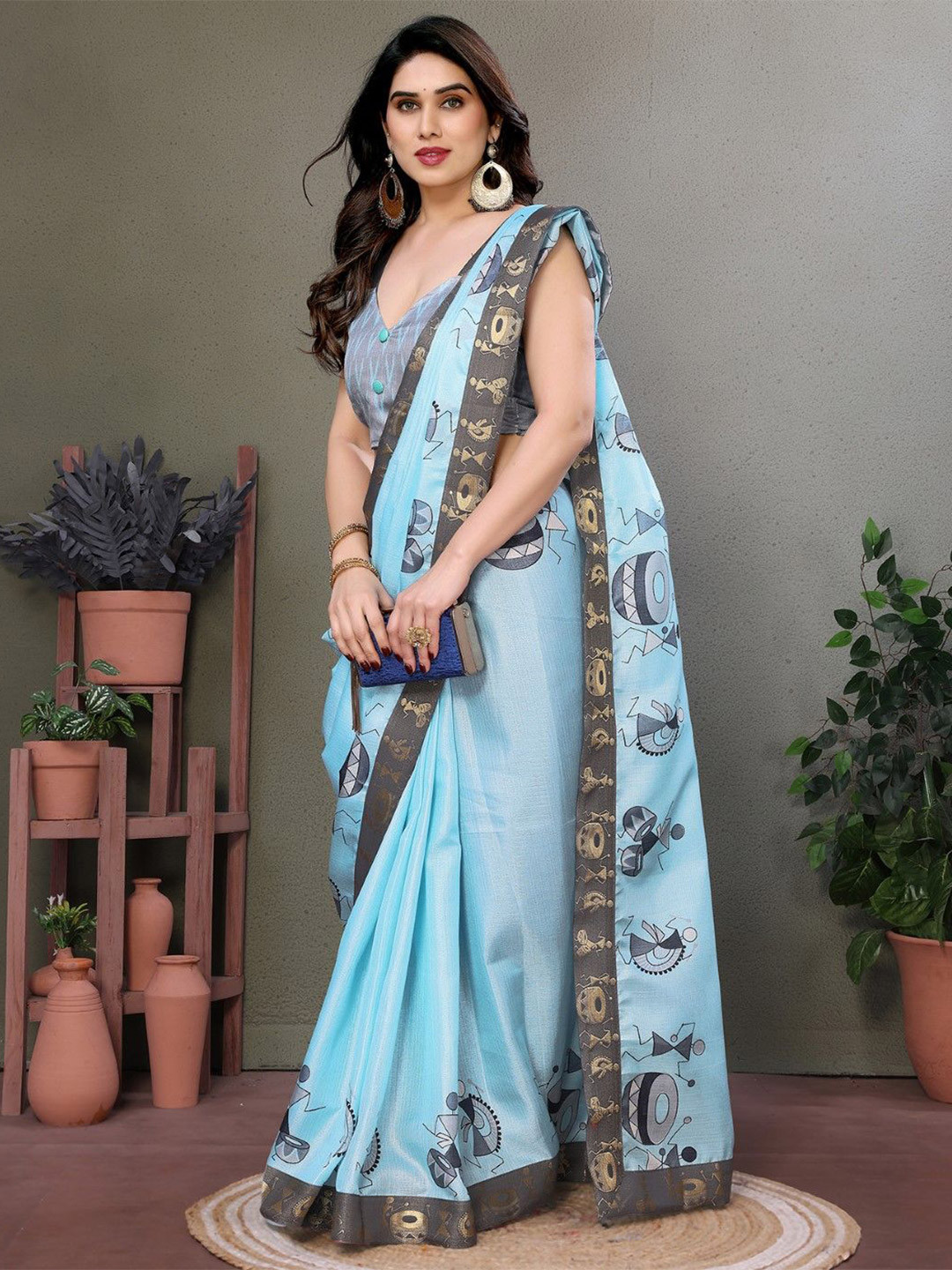 KALINI Kalamkari Art Silk Saree, Blue
KALINI Kalamkari Art Silk Saree, Blue