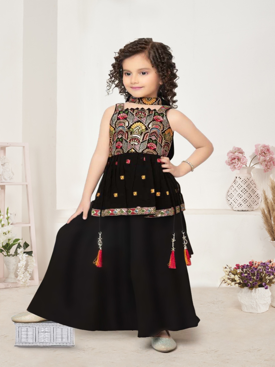 BAESD Girls Floral Embroidered Square Neck Sequinned Kurta With Palazzos And Dupatta, Black
BAESD Girls Floral Embroidered Square Neck Sequinned Kurta With Palazzos And Dupatta, Black