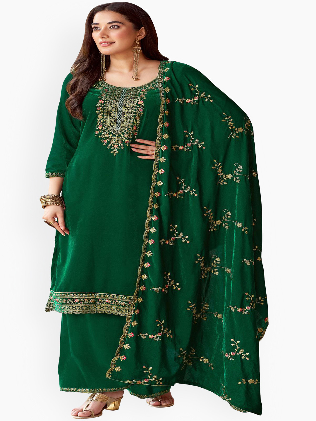DRAVINAM Trends Floral Embroidered Sequinned Velvet Unstitched Dress Material, Green
DRAVINAM Trends Floral Embroidered Sequinned Velvet Unstitched Dress Material, Green