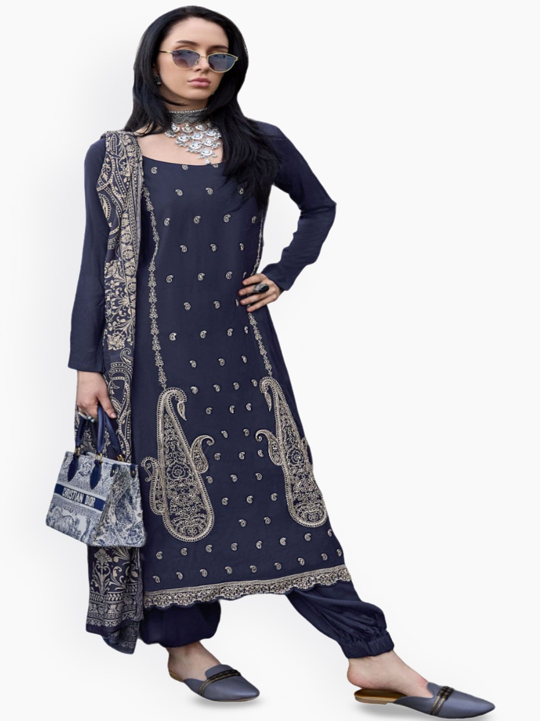 DRAVINAM Trends Paisley Embroidered Embellished Pashmina Unstitched Dress Material, Blue
DRAVINAM Trends Paisley Embroidered Embellished Pashmina Unstitched Dress Material, Blue
