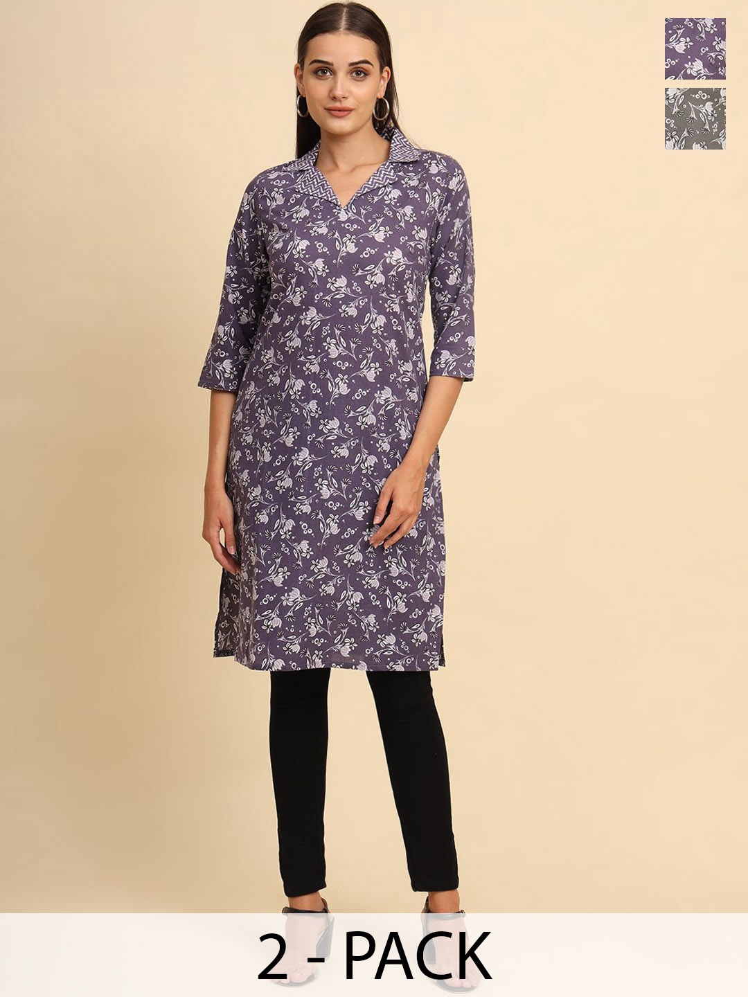 Anouk Rustic Selection of 2 Floral Printed Pure Cotton Keyhole Neck Straight Kurta, Grey
Anouk Rustic Selection of 2 Floral Printed Pure Cotton Keyhole Neck Straight Kurta, Grey