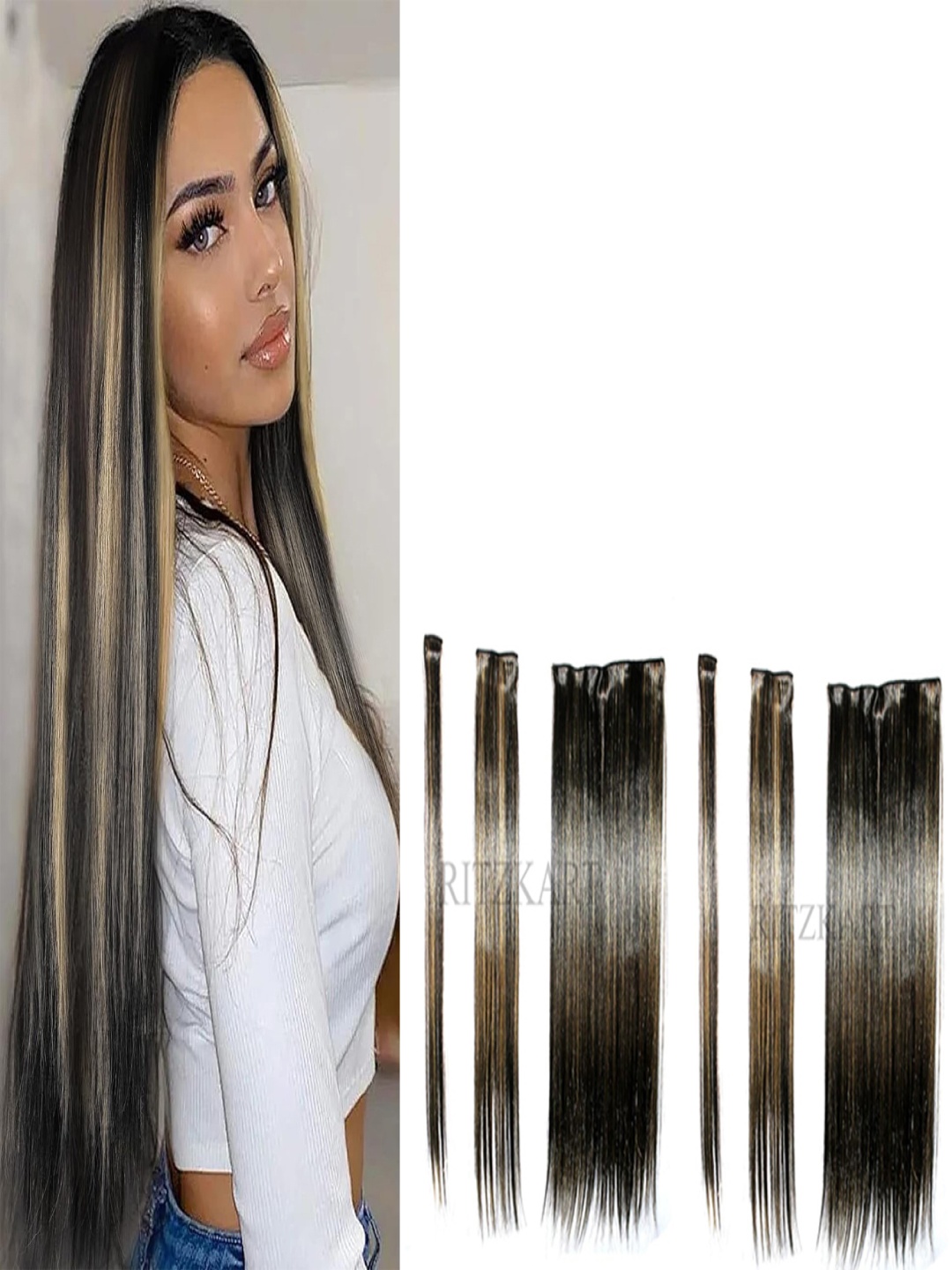 RITZKART Set Of 6 Clip In Straight Colored Strand Hair Extension-Black & Golden-25 Inch
RITZKART Set Of 6 Clip In Straight Colored Strand Hair Extension-Black & Golden-25 Inch