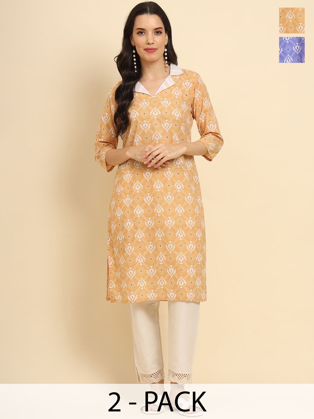 Anouk Rustic Selection Of 2 Ethnic Motifs Printed Shirt Collar Cotton Straight Kurtas, Blue
Anouk Rustic Selection Of 2 Ethnic Motifs Printed Shirt Collar Cotton Straight Kurtas, Blue