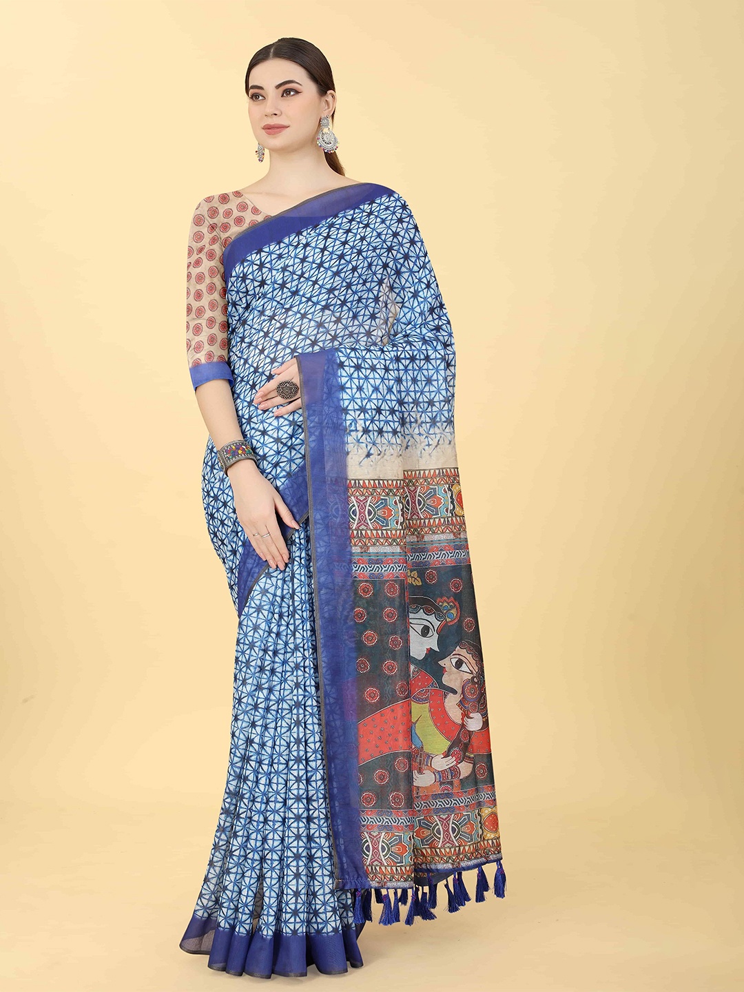 DIVASTRI Chanderi Cotton Indigo Digital Printed Saree With Beautiful Tassels, Blue
DIVASTRI Chanderi Cotton Indigo Digital Printed Saree With Beautiful Tassels, Blue