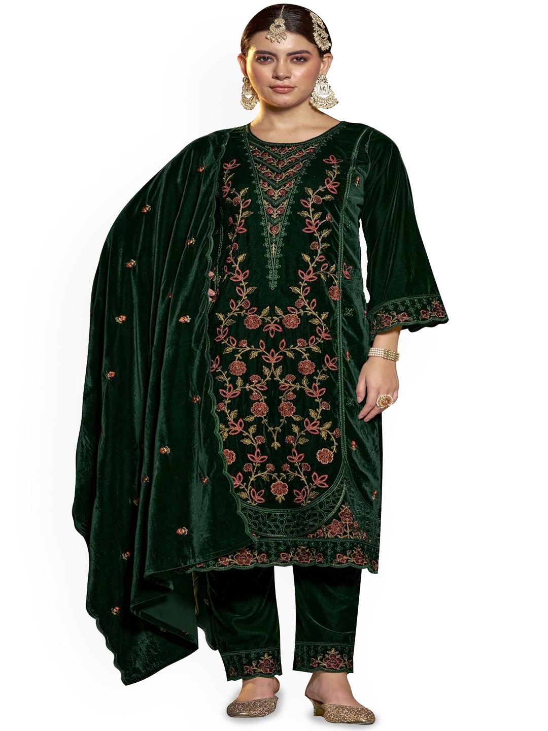 DRAVINAM Trends Floral Embroidered Thread Work Velvet Unstitched Dress Material, Green
DRAVINAM Trends Floral Embroidered Thread Work Velvet Unstitched Dress Material, Green
