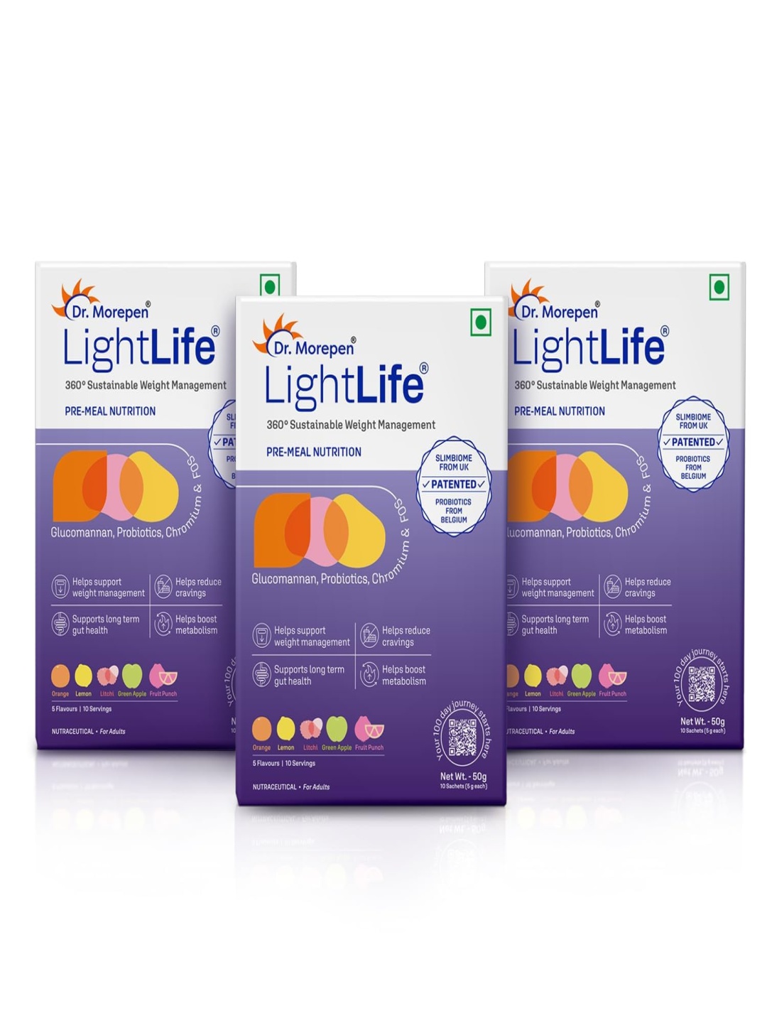 Dr. Morepen Set Of 3 LightLife Pre-Meal Nutrition Mix 5 Assorted Flavors - 10 Sachets Each, Purple
Dr. Morepen Set Of 3 LightLife Pre-Meal Nutrition Mix 5 Assorted Flavors - 10 Sachets Each, Purple