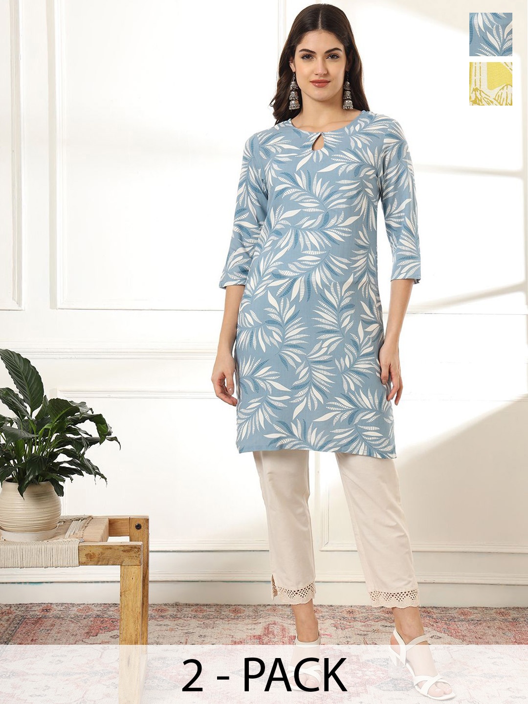 Anouk Rustic Selection Of 2 Floral Printed Keyhole Neck Straight Kurtas, Blue
Anouk Rustic Selection Of 2 Floral Printed Keyhole Neck Straight Kurtas, Blue