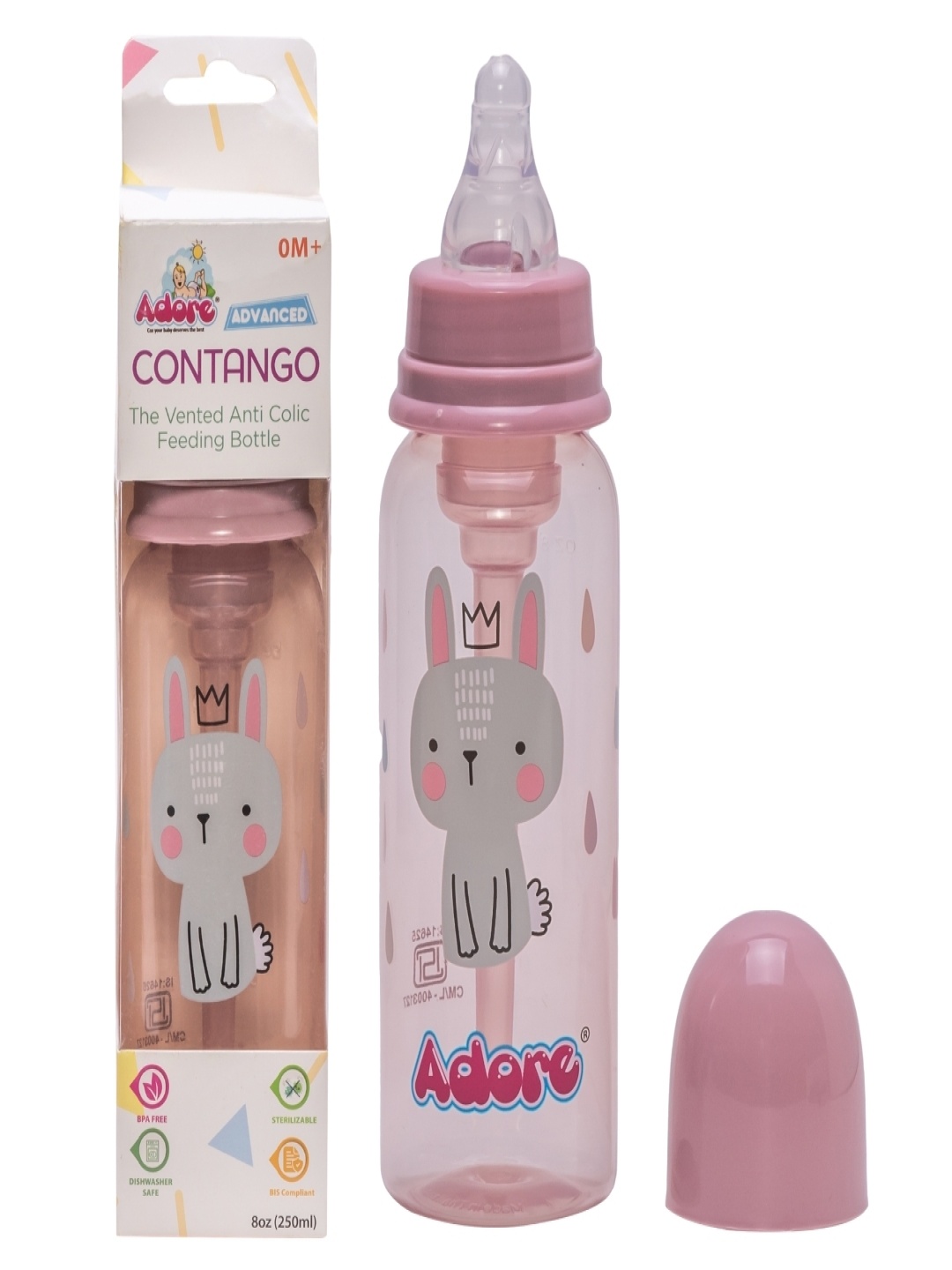 Adore Transparent & Pink Printed Ventilated Anti-Colic Stem Baby Feeding Bottle- 250ml
Adore Transparent & Pink Printed Ventilated Anti-Colic Stem Baby Feeding Bottle- 250ml