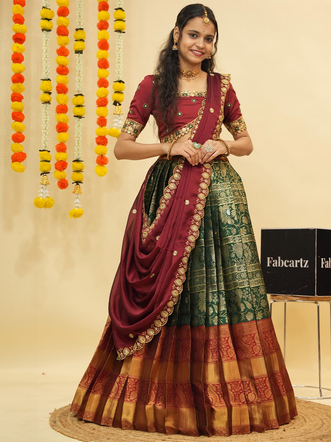 Fabcartz Embroidered Sequinned Semi-Stitched Lehenga & Unstitched Blouse With Dupatta, Green
Fabcartz Embroidered Sequinned Semi-Stitched Lehenga & Unstitched Blouse With Dupatta, Green