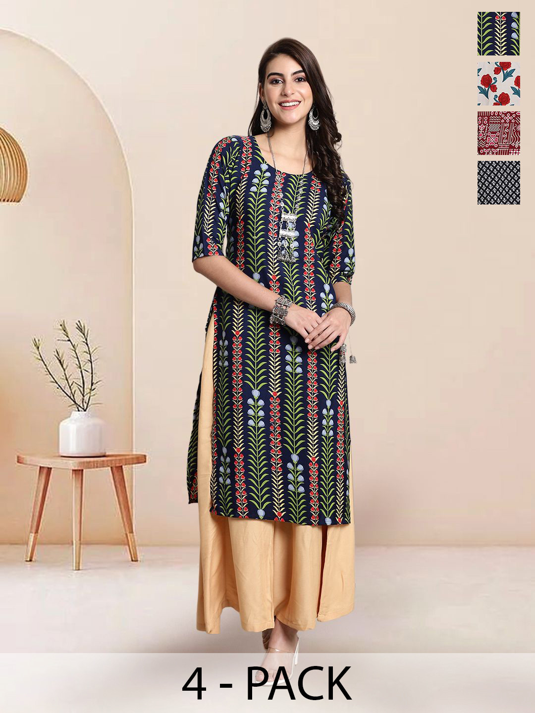 7Threads Women Ethnic Motifs Printed Floral Crepe Kurta, Multi 
7Threads Women Ethnic Motifs Printed Floral Crepe Kurta, Multi