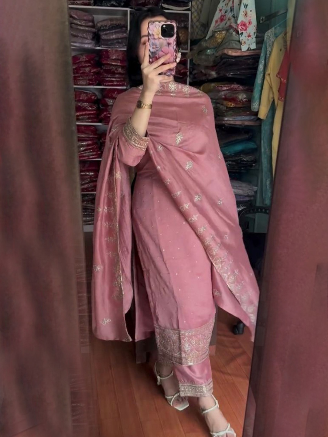 SHREE KHODAL FASHION Floral Embroidered Regular Kurta & Trousers With Dupatta Set, Pink
SHREE KHODAL FASHION Floral Embroidered Regular Kurta & Trousers With Dupatta Set, Pink
