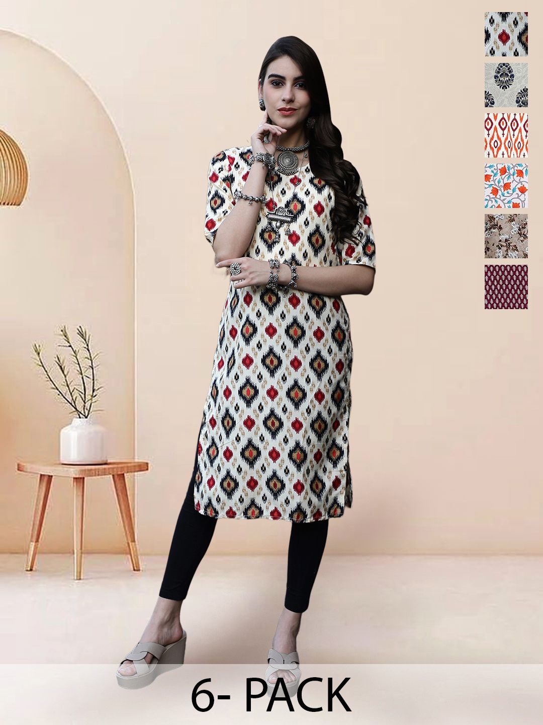 7Threads Selection of 6 Ethnic Motifs Printed Round Neck Straight Kurtas, White
7Threads Selection of 6 Ethnic Motifs Printed Round Neck Straight Kurtas, White