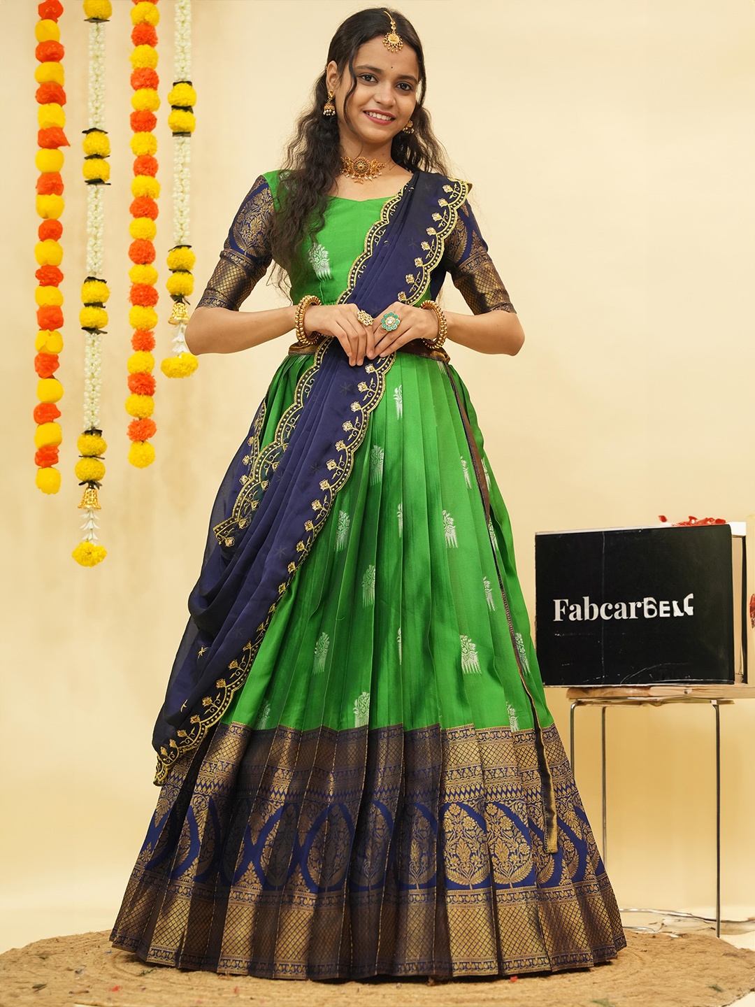 Fabcartz Floral Woven Design Zari Semi-Stitched Lehenga & Unstitched Blouse With Dupatta, Green
Fabcartz Floral Woven Design Zari Semi-Stitched Lehenga & Unstitched Blouse With Dupatta, Green