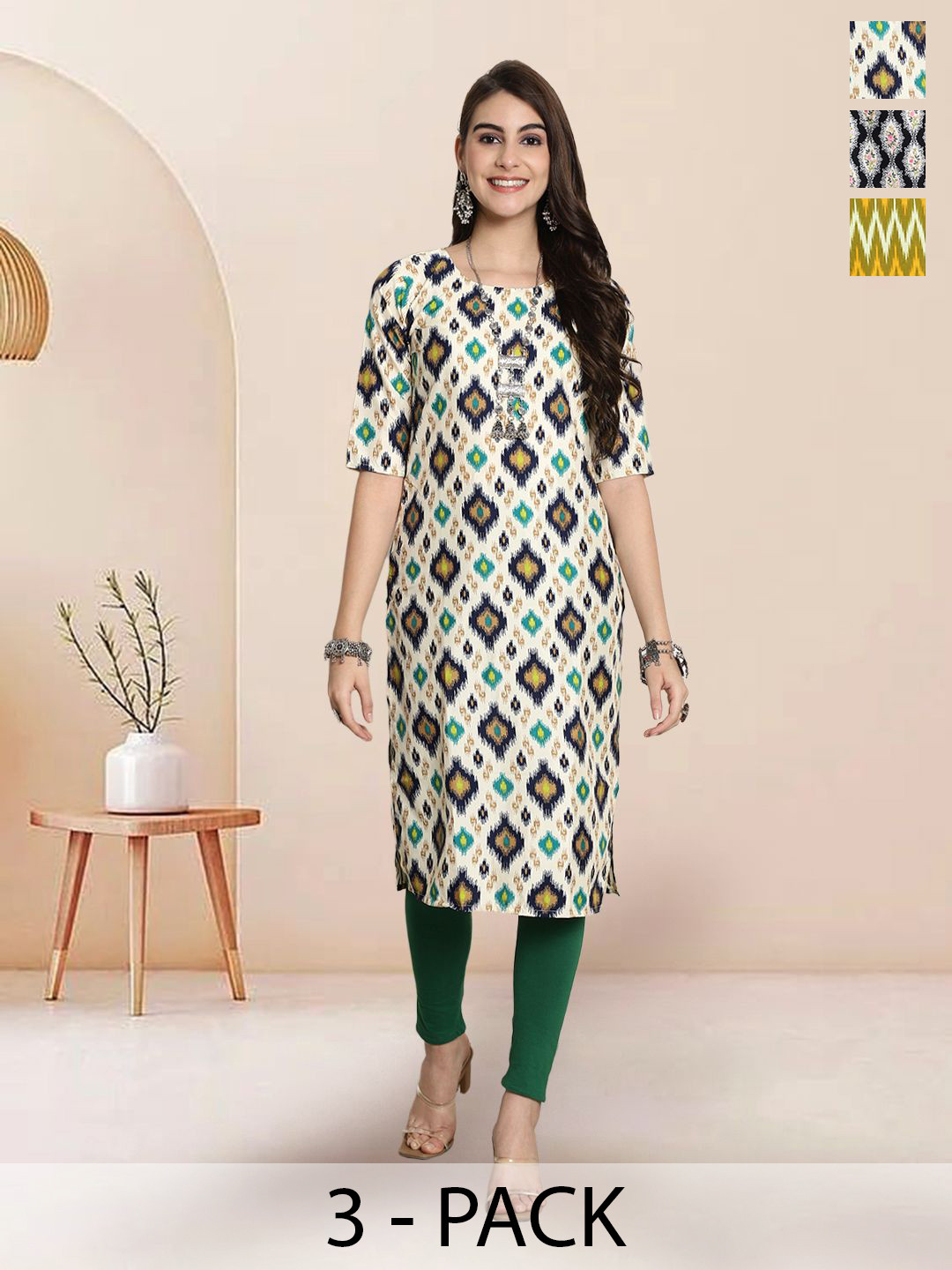 7Threads Selection Of 4 Ethnic Motifs Printed Round Neck Straight Kurtas, Beige
7Threads Selection Of 4 Ethnic Motifs Printed Round Neck Straight Kurtas, Beige