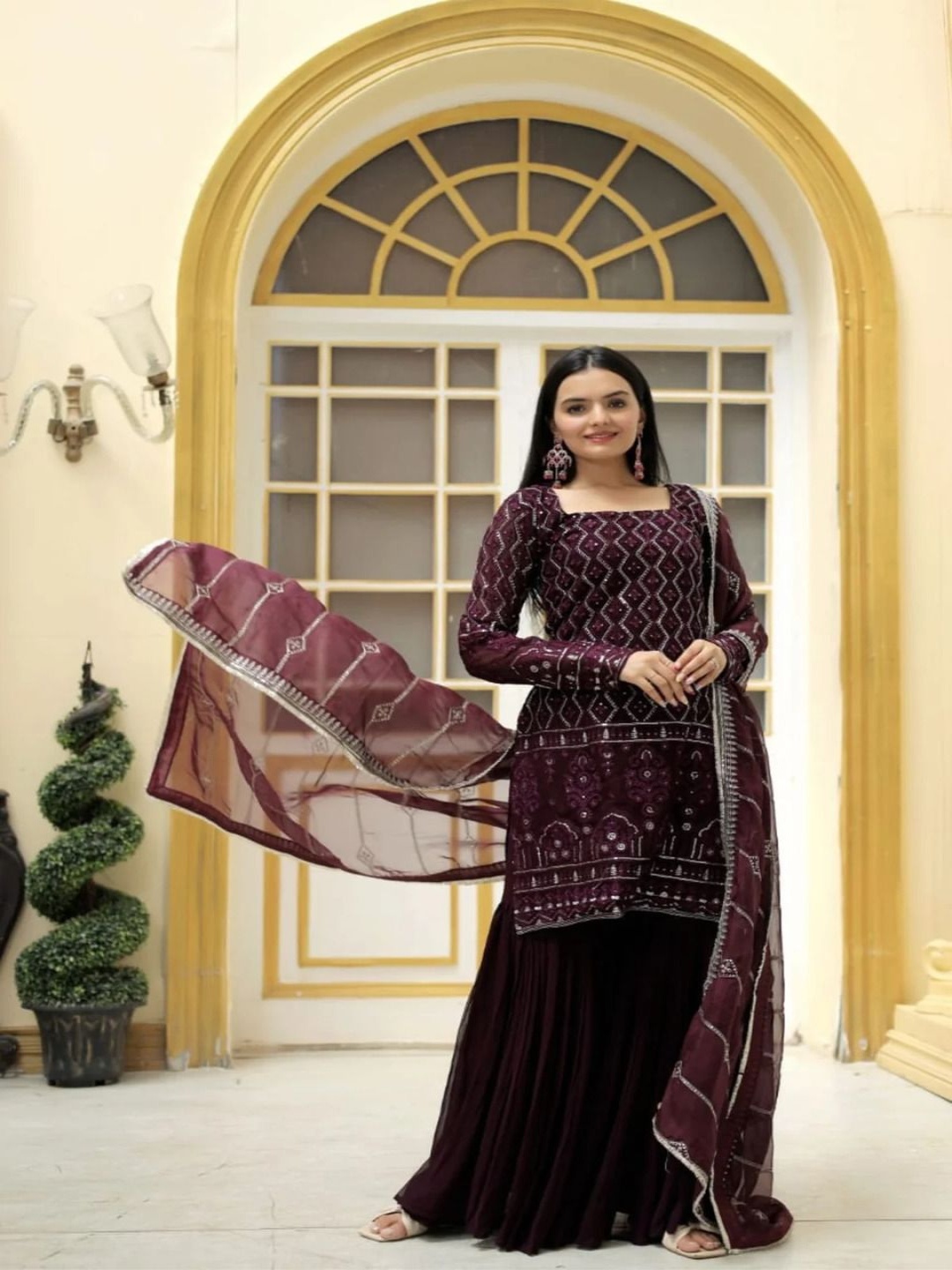 Ethnic Yard Ethnic Motifs Embroidered Georgette Straight Kurta With Palazzos & Dupatta, Purple
Ethnic Yard Ethnic Motifs Embroidered Georgette Straight Kurta With Palazzos & Dupatta, Purple