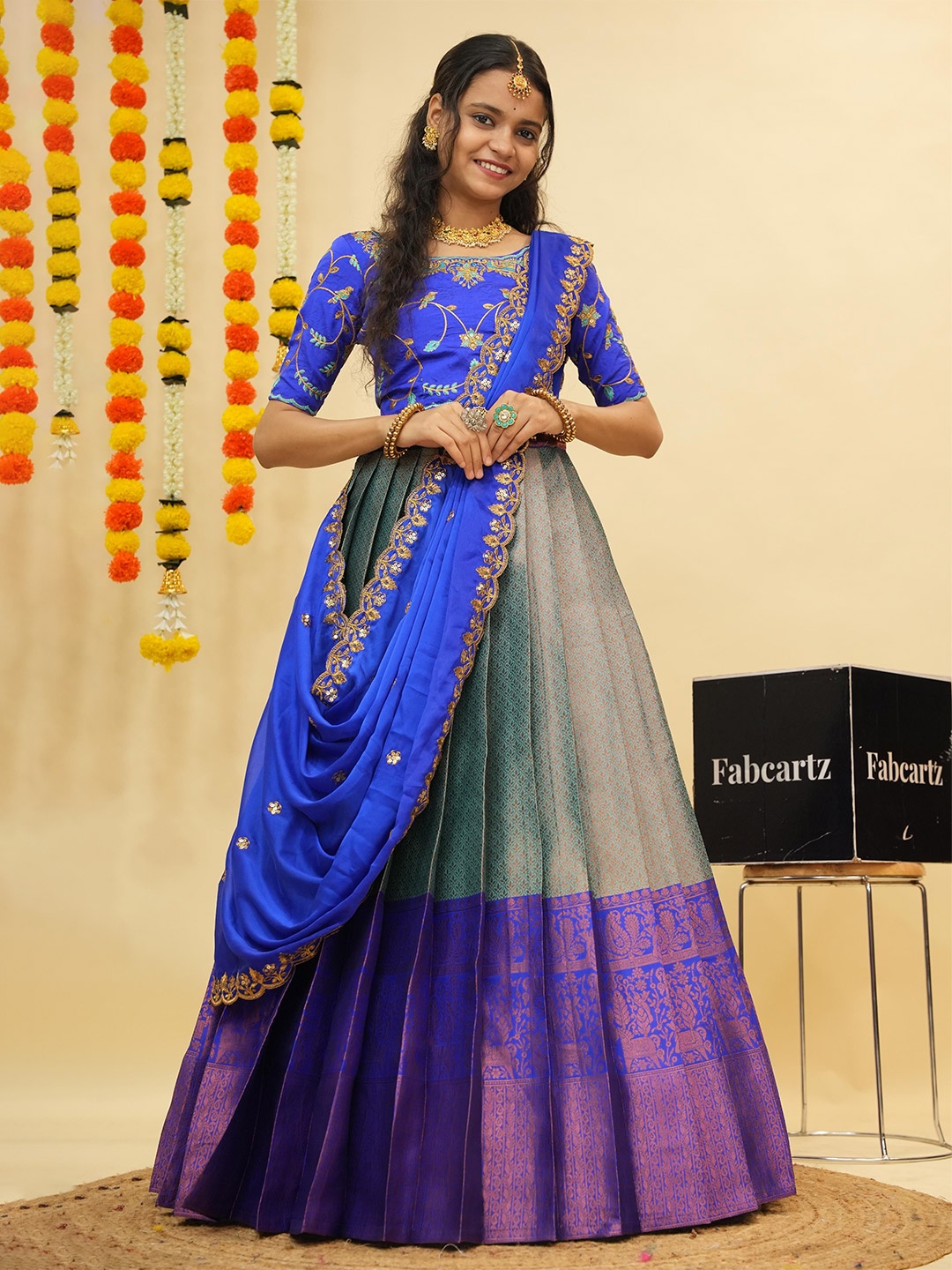 Fabcartz Floral Woven Design Zari Semi-Stitched Lehenga & Unstitched Blouse With Dupatta, Blue
Fabcartz Floral Woven Design Zari Semi-Stitched Lehenga & Unstitched Blouse With Dupatta, Blue