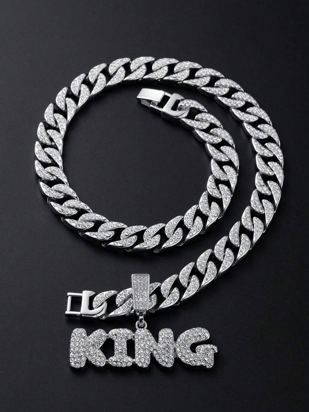 FIMBUL Men Silver-Plated CZ-Studded Stainless Steel Hip Hop Letter KING Pendant With Chain
FIMBUL Men Silver-Plated CZ-Studded Stainless Steel Hip Hop Letter KING Pendant With Chain