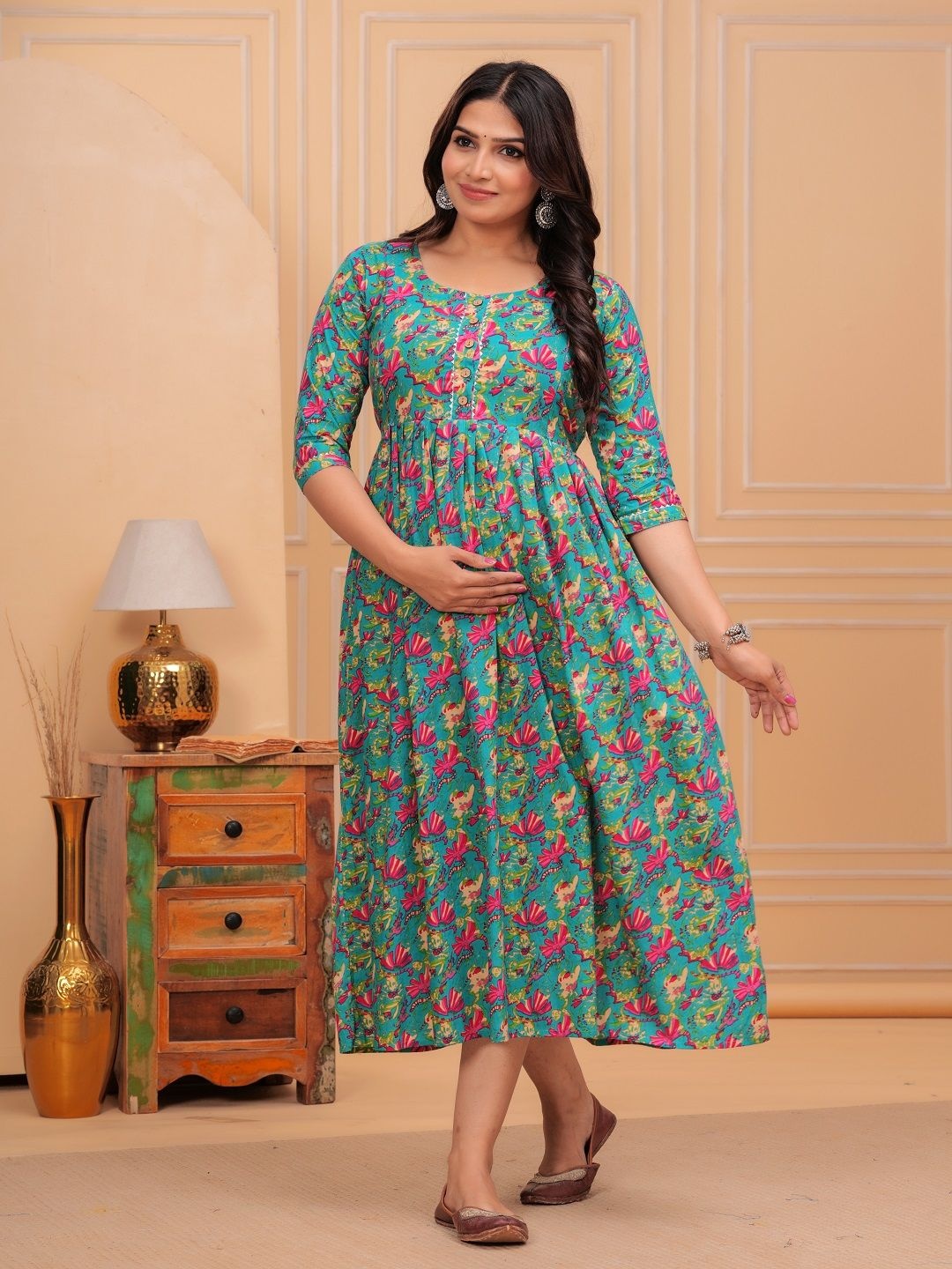 Nevisha Style Floral Printed Round Neck Maternity Concealed Zip Cotton Fit and Flare Dress, Blue
Nevisha Style Floral Printed Round Neck Maternity Concealed Zip Cotton Fit and Flare Dress, Blue