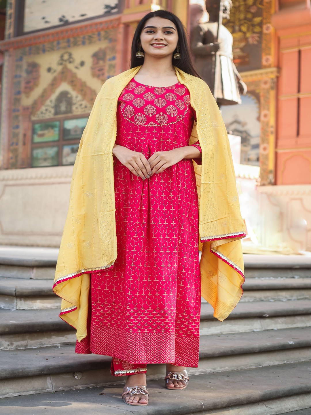 sewingkrafts Floral Printed Round Neck Anarkali Kurta With Trousers And Dupatta, Magenta
sewingkrafts Floral Printed Round Neck Anarkali Kurta With Trousers And Dupatta, Magenta