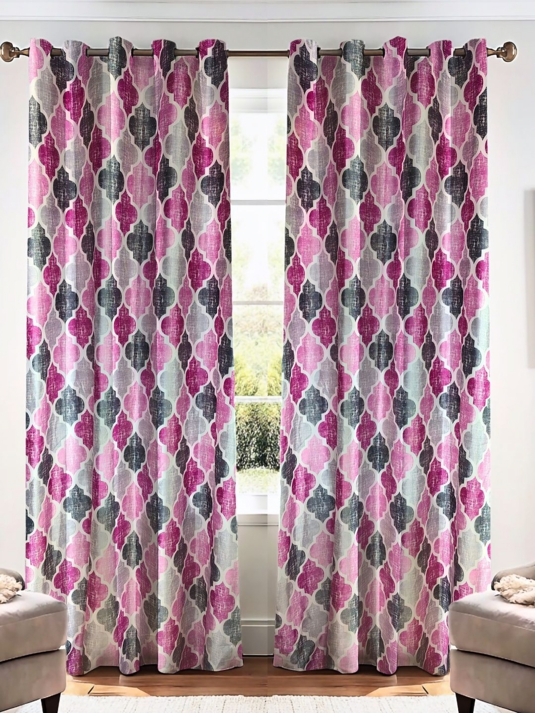 Kanodia Poly Fab Pink And White 2 Pieces Printed Premium Room Darkening Door Curtains
Kanodia Poly Fab Pink And White 2 Pieces Printed Premium Room Darkening Door Curtains