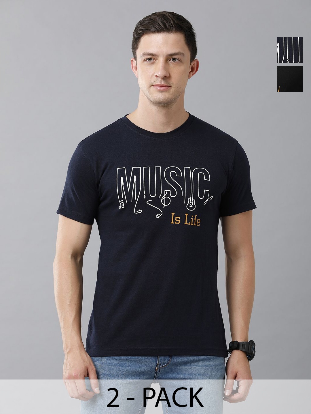 Moda Rapido Men Pack Of 2 Typography Printed Round Neck Regular Fit Cotton T-shirts, Black
Moda Rapido Men Pack Of 2 Typography Printed Round Neck Regular Fit Cotton T-shirts, Black