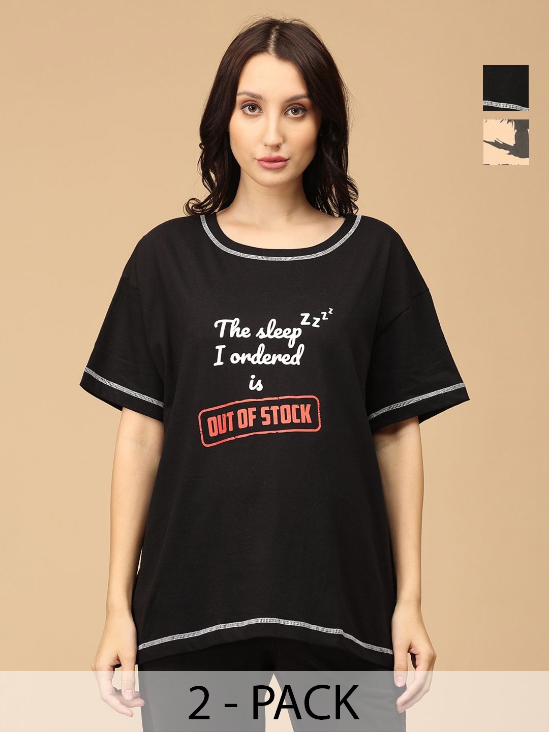 The Mom Store Women Pack Of 2 Typography Printed Round Neck Cotton Oversized T-shirts, Black
The Mom Store Women Pack Of 2 Typography Printed Round Neck Cotton Oversized T-shirts, Black