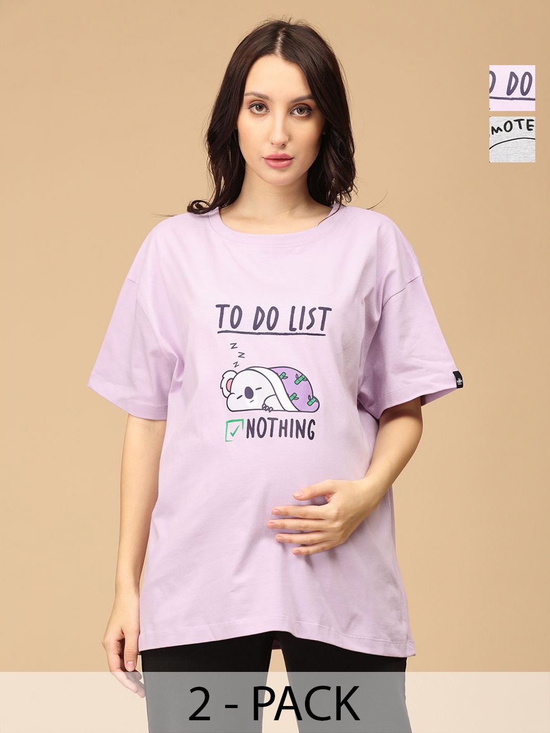 The Mom Store Women Pack Of 2 Typography Printed Round Neck Cotton Oversized T-shirts, Lavender
The Mom Store Women Pack Of 2 Typography Printed Round Neck Cotton Oversized T-shirts, Lavender