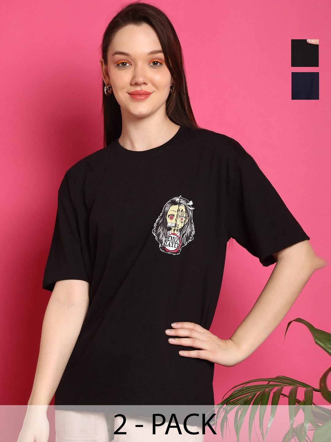 Metronaut Women Pack Of 2 Graphic Printed Round Neck Cotton Oversized T-shirts, Black
Metronaut Women Pack Of 2 Graphic Printed Round Neck Cotton Oversized T-shirts, Black