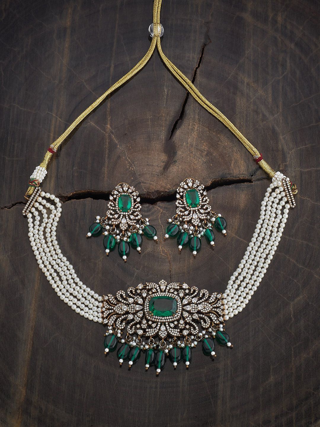 Kushal's Fashion Jewellery Green Victorian-Plated Zirconia-Studded Jewellery Set, Gold
Kushal's Fashion Jewellery Green Victorian-Plated Zirconia-Studded Jewellery Set, Gold