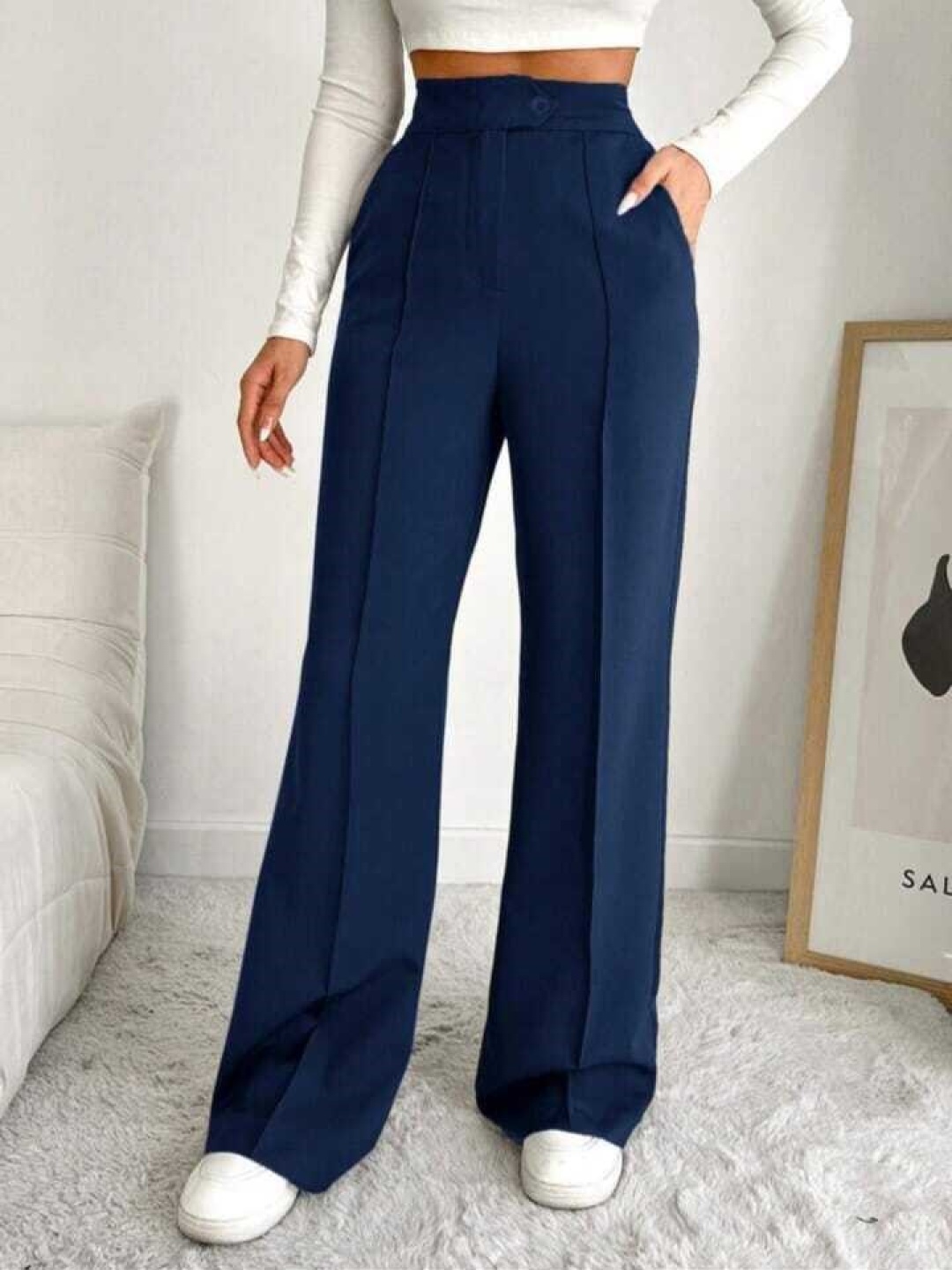 Next One Women Smart Straight Fit High-Rise Easy Wash Pleated Korean Pants, Navy blue
Next One Women Smart Straight Fit High-Rise Easy Wash Pleated Korean Pants, Navy blue