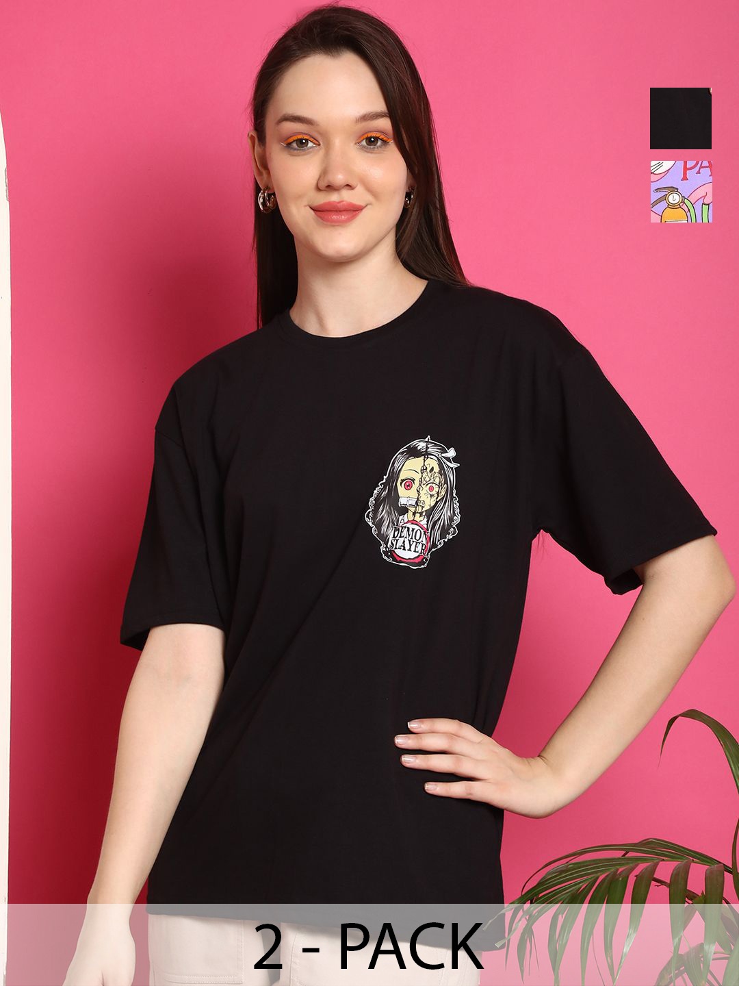 Metronaut Women Pack Of 2 Graphic Printed Round Neck Cotton Oversized T-shirts, Black
Metronaut Women Pack Of 2 Graphic Printed Round Neck Cotton Oversized T-shirts, Black