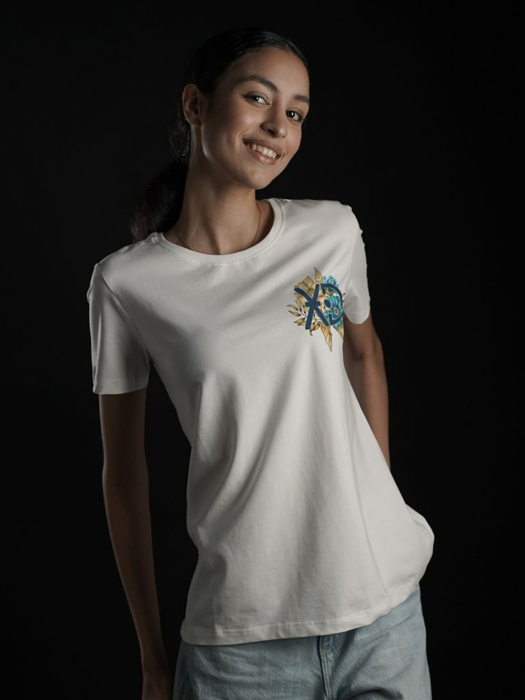 EKSDEE Women Floral Printed Round Neck Cotton T-shirt, White
EKSDEE Women Floral Printed Round Neck Cotton T-shirt, White